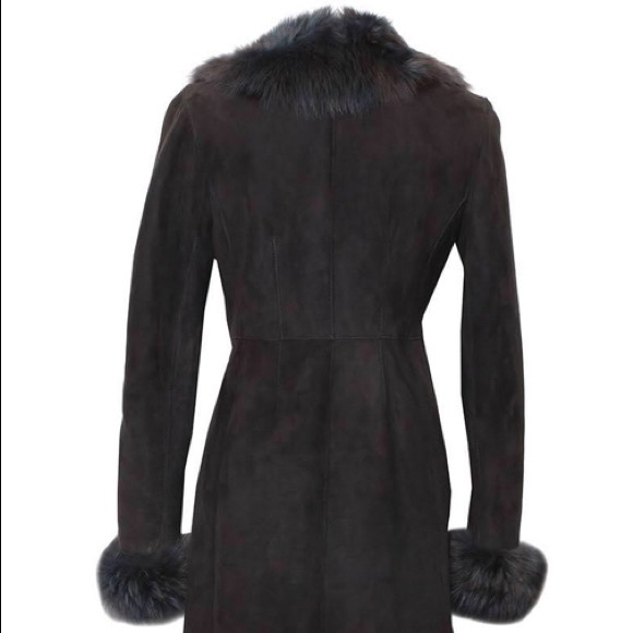 Blue duck shearling coat with fur trim suede jacket - Picture 2 of 7